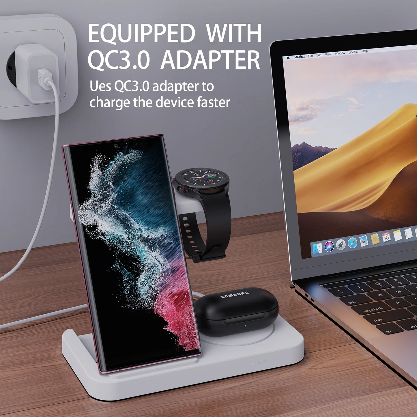 4 in 1 Wireless Fast Charger + USB Outlet