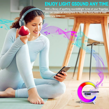 5-in-1 RGB Wireless Charging Station: LED Night Lamp, Alarm Clock & Speaker