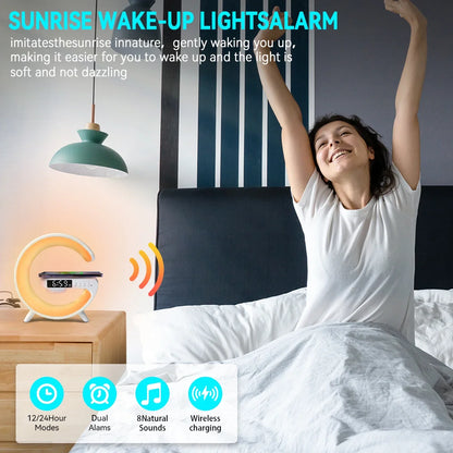 5-in-1 RGB Wireless Charging Station: LED Night Lamp, Alarm Clock & Speaker