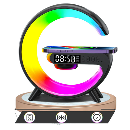 5-in-1 RGB Wireless Charging Station: LED Night Lamp, Alarm Clock & Speaker