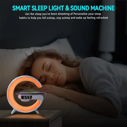 5-in-1 RGB Wireless Charging Station: LED Night Lamp, Alarm Clock & Speaker