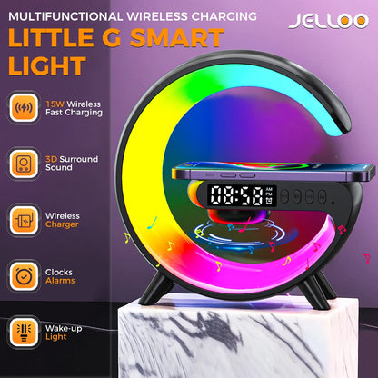 5-in-1 RGB Wireless Charging Station: LED Night Lamp, Alarm Clock & Speaker